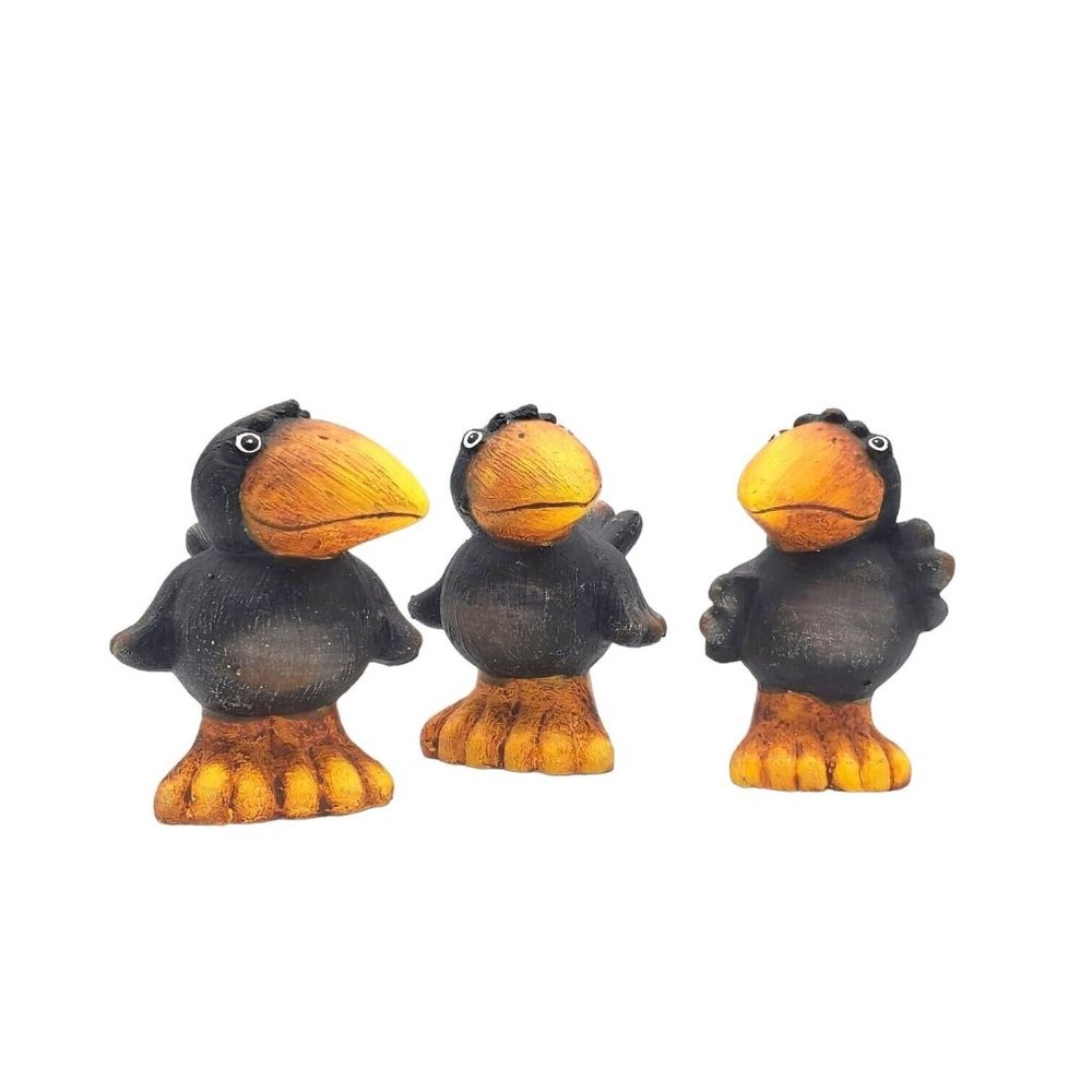 Vintage Hand Painted Crow Figurines‎ Set of 3 Ceramic Mold Cute Birds